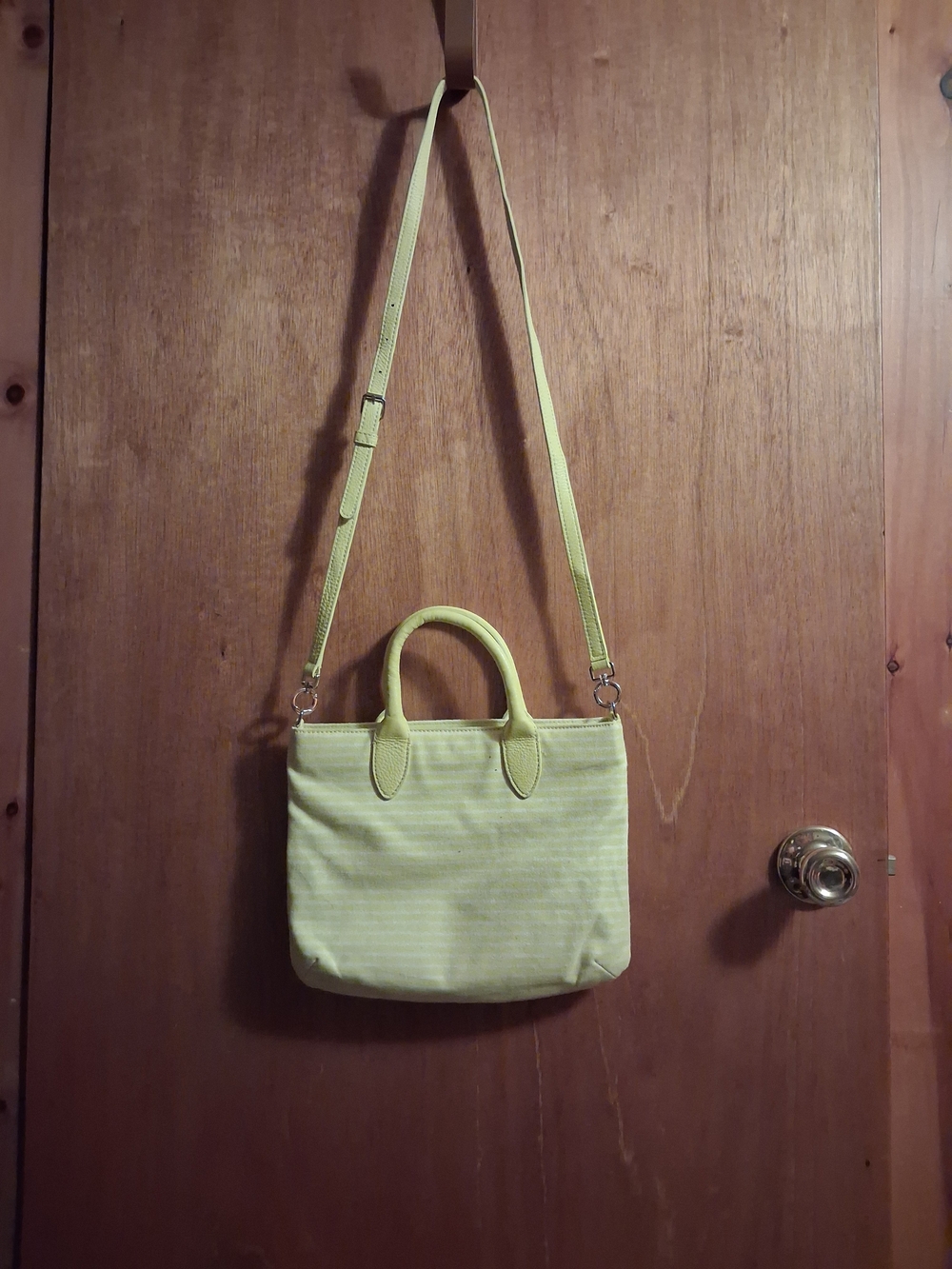 Talbots Yellow With White Stripes Crossbody Tote Bag